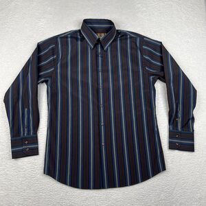 Roar Shirt Mens XL Extra Large‎ Brown Striped Button Up Long Sleeve Casual